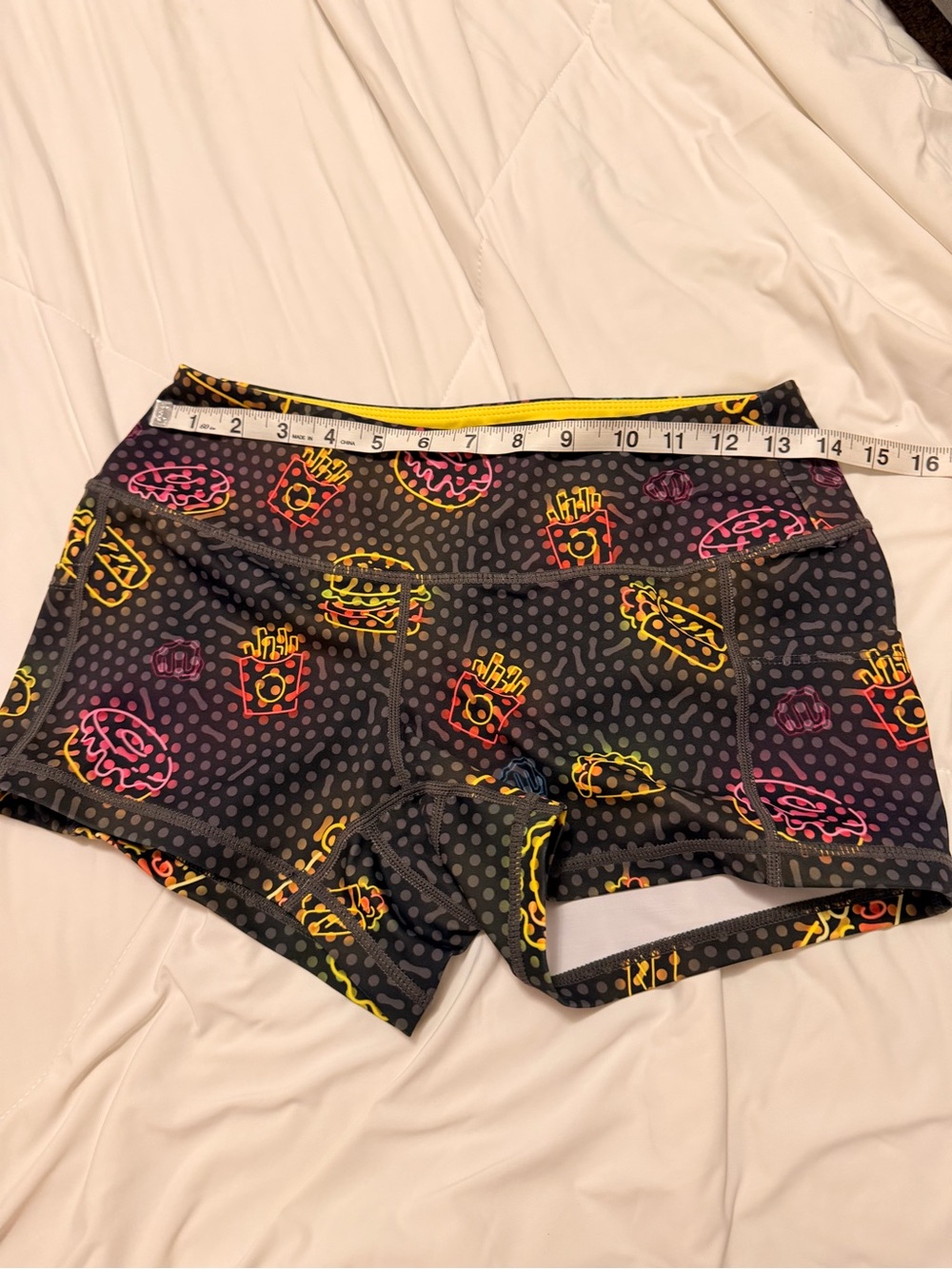 Feed me fight me medium Neon Snacks Workout Shorts - Black with Neon Print fmfm - Picture 2 of 7